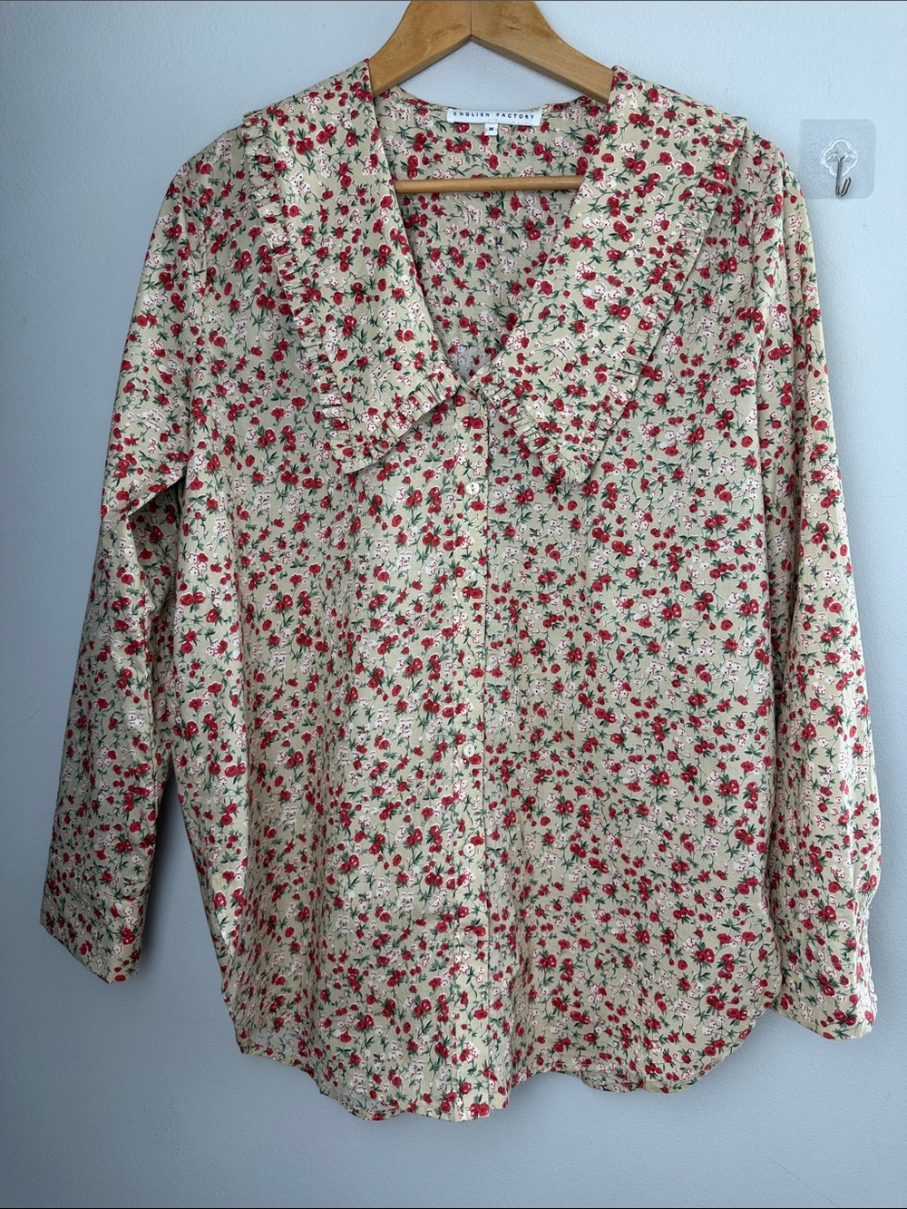 English Factory Peter Pan Ruffle Collar Blouse Medium Cotton Long Sleeve Floral - Picture 8 of 16